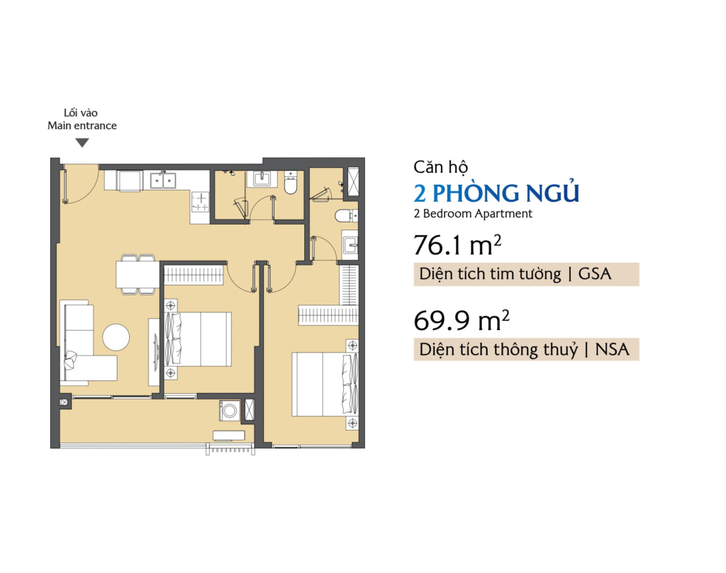 Mặt bằng căn hộ 2PN Masteri Cosmo Central